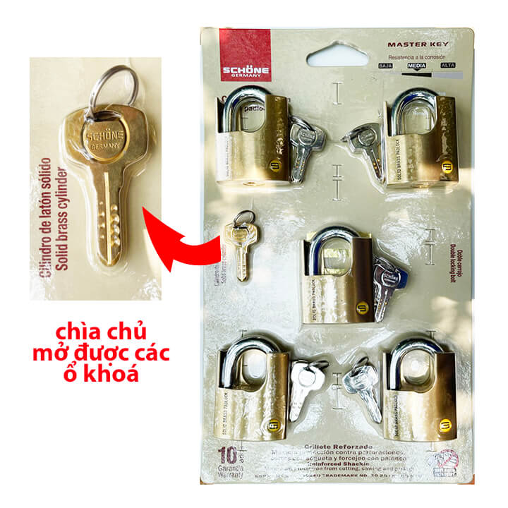 bộ 5 ổ khoá chống cắt 60mm có chìa chung Schone