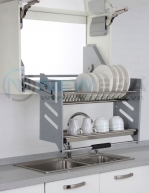 Kệ bát đĩa di động 2 tầng NewEra lắp tủ trên, inox 304, giảm chấn, rộng 800mm