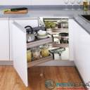 Kệ góc xoay liên hoàn NewEra giảm chấn 4 rổ inox hộp 304