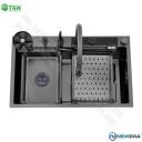Chậu rửa đơn SUS304 cao cấp nhất thị trường NE7546DS, màu đen NANO, dày 3mm