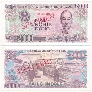 Việt Nam 2000 Dong 1988 SPECIMEN seri nhỏ 0000000