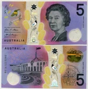 AUSTRALIA 5 DOLLARS 2016 P NEW DESIGN