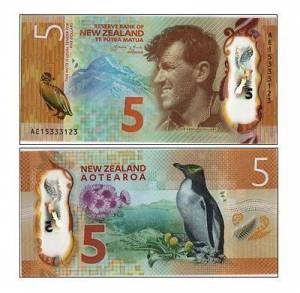 New Zealand 5 dollar 2015 UNC Polymer