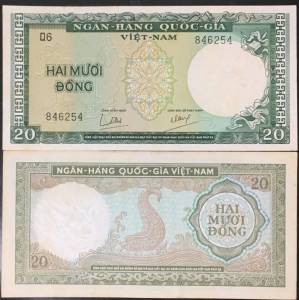 VNCH 20 ĐỒNG CÁ CHÉP 1964 - 1965 XF+