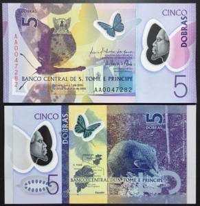 Saint Thomas & Prince 5 Dobras Polymer 2016 UNC
