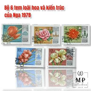 Bộ 6 tem sưu tầm chủ đề hoa và kiến trúc của Nga có mộc 1978