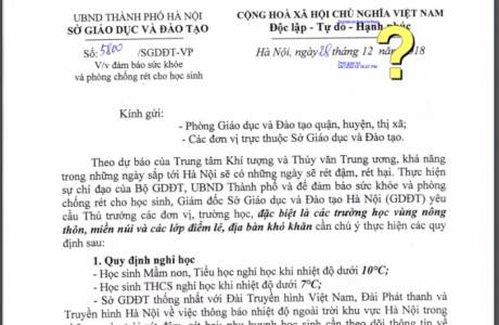 Công văn chỉ đạo nhà trường thực hiện phòng chống rét cho học sinh