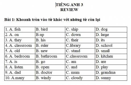 Nội dung ôn tập môn tiểng anh khối 3