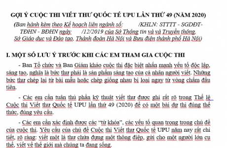 GỢI Ý CUỘC THI VIẾT THƯ QUỐC TẾ UPU LẦN THỨ 49 (NĂM 2020)