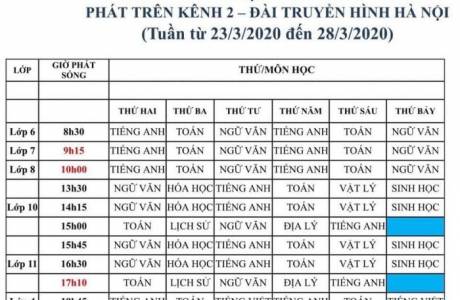 Lịch phát sóng chương trình "Học Trên Truyền Hình"