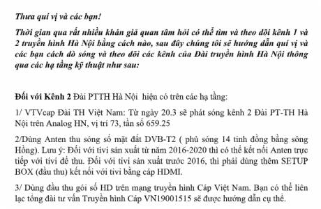 Hướng dẫn cách dò sóng và theo dõi các kênh của Đài truyền hình Hà Nội