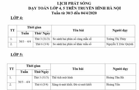 LỊCH PHÁT SÓNG