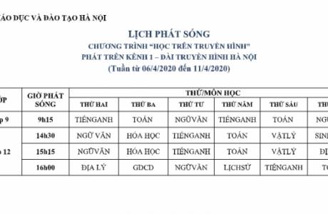 Lịch phát sóng chương trình Dạy học trên tuyền hình từ 06.4-11.4.2020