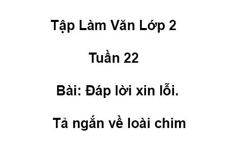 Tập Làm Văn Lớp 2 Tuần 22 Bài: Đáp lời xin lỗi.Tả ngắn về loài chim