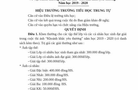 Kết quả cuộc thi ảnh "Khoảnh khắc yêu thương" năm học 2019 - 2020