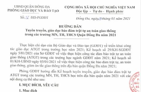 Hướng dẫn tuyên truyền, giáo dục bảo đảm trật tự an toàn giao thông trong các trường MN, TH, THCS qu