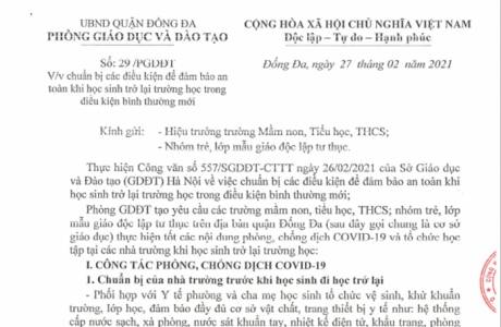 V/v chuẩn bị các điều kiện để đảm bảo an toàn khi học sinh trở lại trường học trong điều kiện bình t