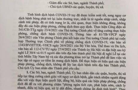 Tăng cường công tác phòng, chống dịch bệnh Covid-19 trên địa bàn Thành phố Hà Nội