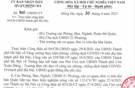 Thực hiện công điện 04/CĐ-UBND thành phố Hà Nội