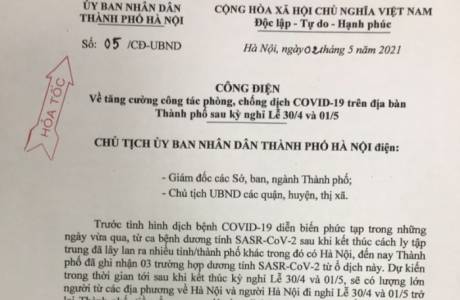 Công điện về tăng cường công tác, chống dịch Covid-19 trên địa bàn thành phố sau kỳ nghỉ lễ