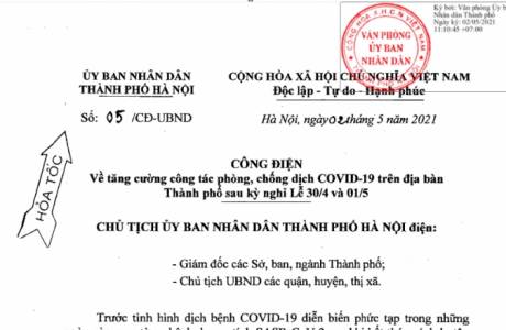 Thực hiện Công điện 05/CĐ-UBND ngày 02/5/2021