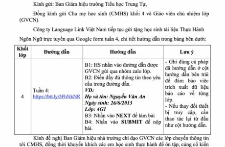 [TH Trung Tự - Khối 4] Tài liệu thực hành ngôn ngữ trực tuyến - Tuần 4