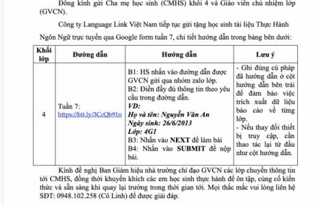 [TH Trung Tự - Khối 4] Tài liệu thực hành ngôn ngữ trực tuyến - Tuần 7