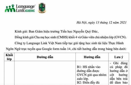 [TH NQĐ - Khối 4] Tài liệu thực hành ngôn ngữ trực tuyến - Tuần 14