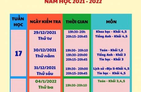 LỊCH KIỂM TRA CUỔI HỌC KÌ I (TRỰC TUYẾN)