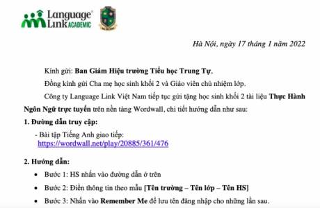 Khối 2 TH Trung Tự - Tài liệu thực hành ngôn ngữ trực tuyến - tuần 19