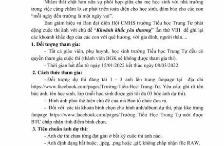 THỂ LỆ CUỘC THI ẢNH “KHOẢNH KHẮC YÊU THƯƠNG” LẦN THỨ VIII