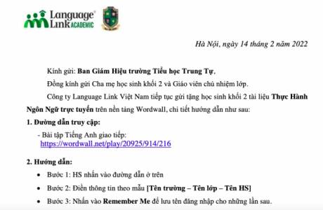 Khối 2 TH Trung Tự - Tài liệu thực hành ngôn ngữ trực tuyến - tuần 22