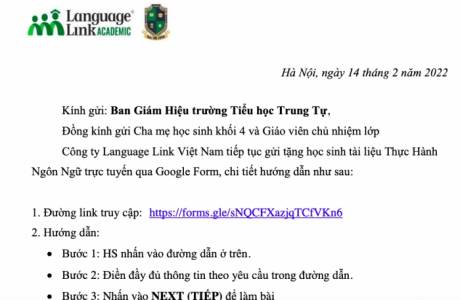 Khối 4 TH Trung Tự - Tài liệu thực hành ngôn ngữ trực tuyến - tuần 22