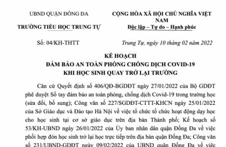 Kế hoạch đảm bảo an toàn khi HS trở lại trường TH Trung Tự