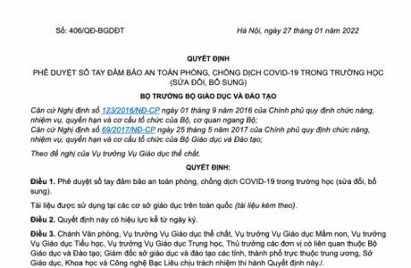 Số tay ĐẢM BẢO AN TOÀN, PHÒNG CHỐNG DỊCH COVID-19 TRONG TRƯỜNG HỌC