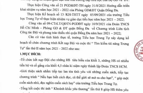 KẾ HOẠCH TỔ CHỨC CHƯƠNG TRÌNH KẾT NẠP ĐỘI VIÊN VÀ "TÌM KIẾM TÀI NĂNG TRUNG TỰ" LẦN THỨ II