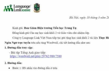 Khối 2 TH Trung Tự - Tài liệu thực hành ngôn ngữ trực tuyến - tuần 25