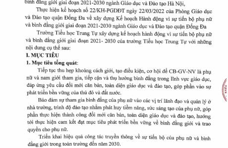 Kế Hoạch hành động vì sự tiến bộ phụ nữ và bình đẳng giới giai đoạn 2021-2030 - Trường Tiểu Học Trun