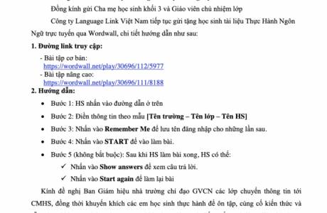 Khối 3 TH Trung Tự - Tài liệu thực hành ngôn ngữ trực tuyến - tuần 28