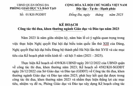 KẾ HOẠCH  Công tác thi đua, khen thưởng ngành Giáo dục và Đào tạo năm 2023