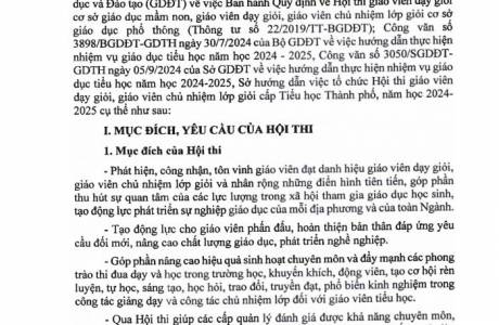 Kế hoạch tổ chức Hội thi giáo viên dạy giỏi, giáo viên chủ nhiệm giỏi cấp Tiểu học Thành phố