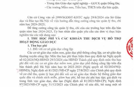 CÔNG VĂN 2361 V/V HƯỚNG DẪN THU CHI TRONG CÁC TRƯỜNG HỌC TRÊN ĐỊA BÀN QUẬN ĐỐNG ĐA