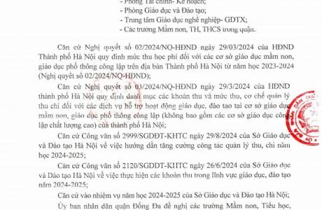 CÔNG VĂN 2362 V/V THỰC HIỆN CÁC KHOẢN THU VÀ MỨC THU ĐỐI VỚI DỊCH VỤ HỖ TRỢ HOẠT ĐỘNG GIÁO DỤC