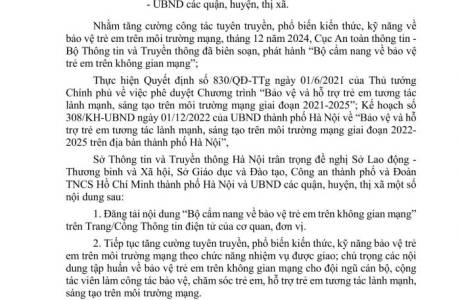 CÔNG VĂN SỐ 4118/STTTT-TTĐT V/v PHỔ BIẾN BỘ CẨM NANG VỀ BẢO VỆ TRẺ EM TRÊN KHÔNG GIAN MẠNG