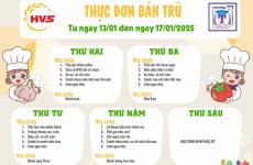 THỰC ĐƠN BÁN TRÚ TỪ NGÀY 13/1/2025 ĐẾN NGÀY 17/1/2025