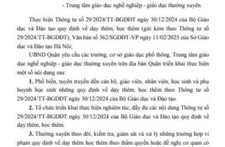 CÔNG VĂN 321/UBND-GDĐT V/V TRIỂN KHAI THÔNG TƯ SỐ 29/2024/TT-BGDĐT NGÀY 30/12/2024