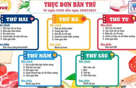 Thực đơn bán trú từ ngày 24/2 đến ngày 28/2/2025
