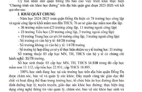 Báo cáo kết quả thực hiện "Chương trình sức khỏe học đường " trên địa bàn quận Đống Đa