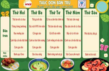 Thực đơn bán trú từ ngày 14/4 đến ngày 18/4/2025