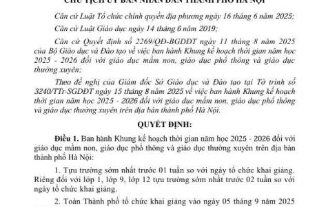 Quyết định về việc ban hành khung kế hoạch thời gian năm học 2025-2026